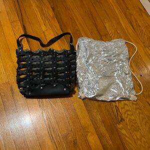 Black and Silver Shoulder Bags with Unique Textures